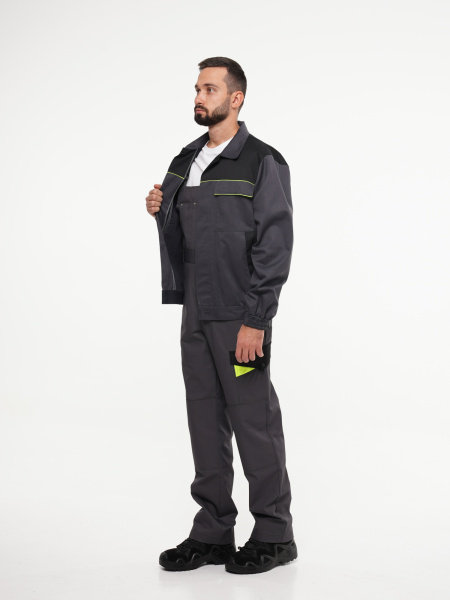Куртка рабочая мужская №110 темно-серая с черной и лимонной отделкой (ЧЗ)