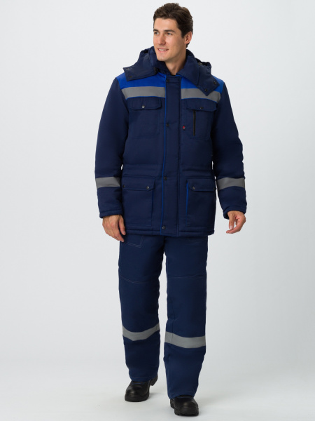 Костюм зимний Титан (тк.Смесовая,210) п/к, т.синий/васильковый (ЧЗ)