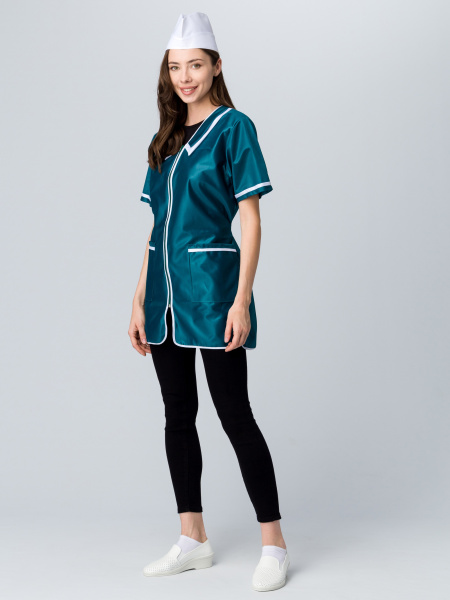 Халат женский на молнии короткий рукав (тк.Нейлон), зеленый