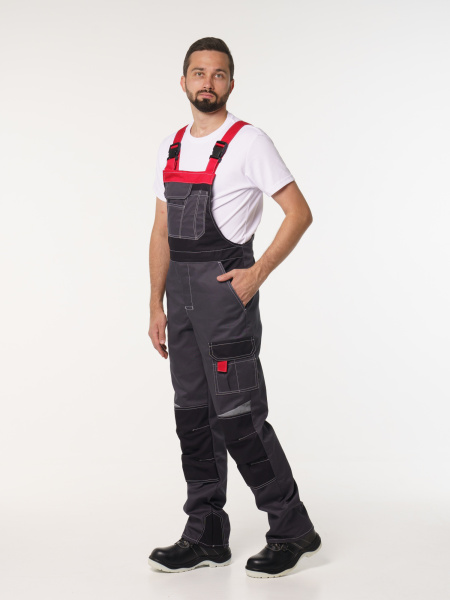 Полукомбинезон рабочий мужской №116 серый, черный, красный, СОП, ткань Rodos