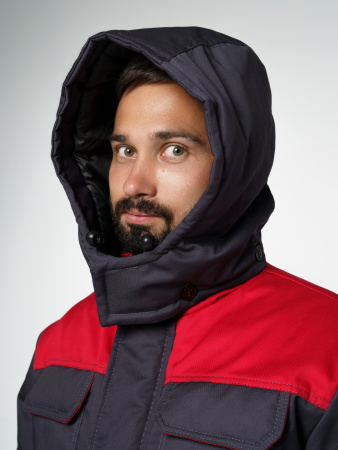 Куртка мужская зимняя Кур703 ткань Твил, цвет темно-серый с красным