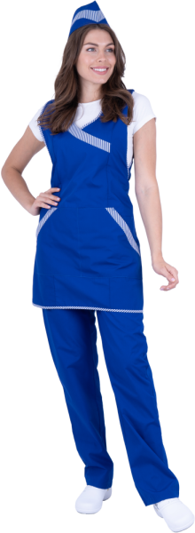 Униформа "ВИКТОРИЯ" женский васильковый, фартук, брюки, пилотка, ткань Тиси (ЧЗ)