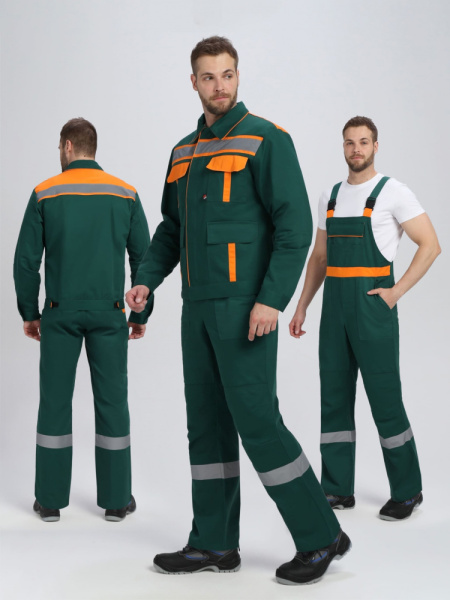 Костюм ИТР СОП IMP (тк.Саржа,250) п/к, т.зеленый/оранжевый