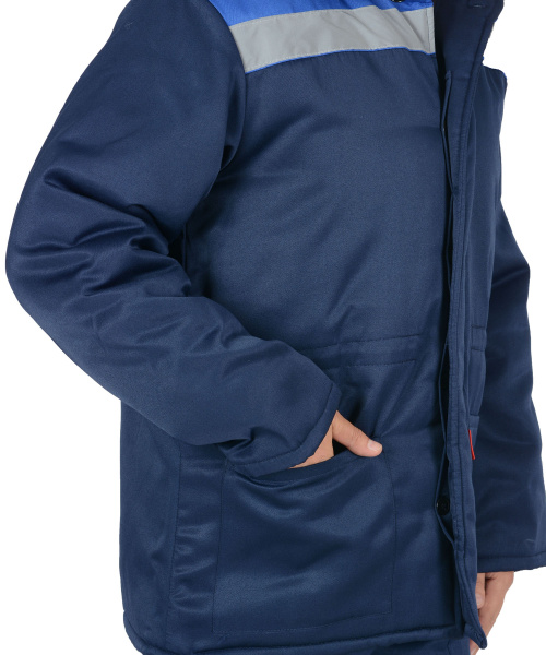 Куртка "БРИГАДИР" мужская с мех. ворот. синий с васильк. и СОП (ЧЗ)