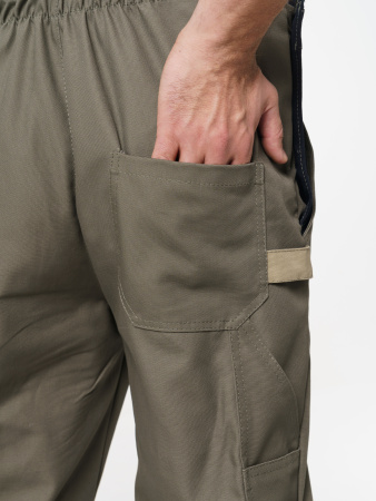 Полукомбинезон рабочий мужской №116 хаки, черный с бежевым, СОП, ткань Канвас