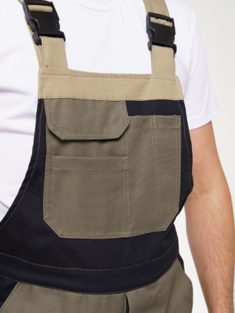 Полукомбинезон рабочий мужской №116 хаки, черный с бежевым, СОП, ткань Канвас