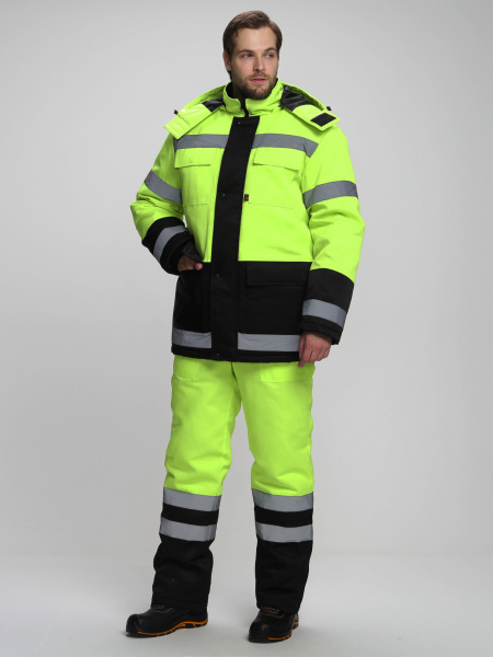 Костюм сигнальный зимний для дорожника Ультра (тк.Смесовая,210) п/к, лимонный/черный