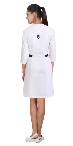 Халат "БРАЙТЛИ" женский белый с синим, тк.Твил стрейч (ЧЗ)